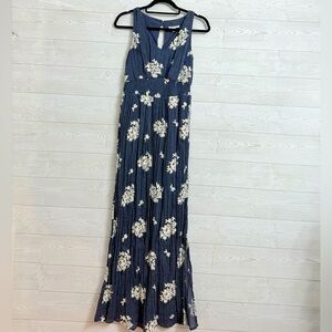 West Park Women’s Denim Blue Cotton Blend Stretch Sleeveless Maxi Dress. Size M